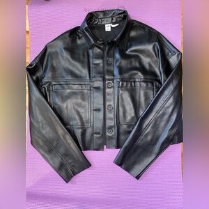 Twik Cropped Black Leather Jacket